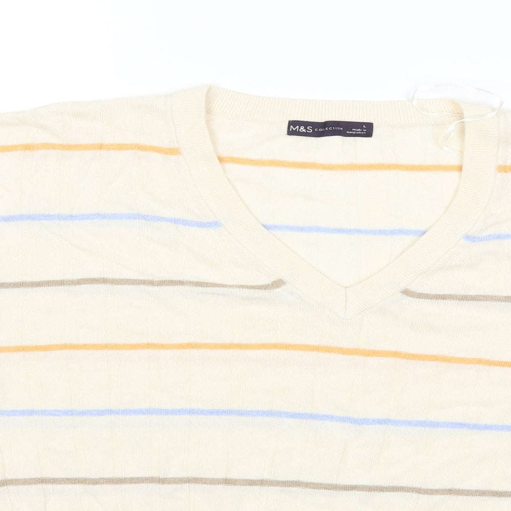 Marks and Spencer Womens Beige Striped Knit Pullover Jumper Size L