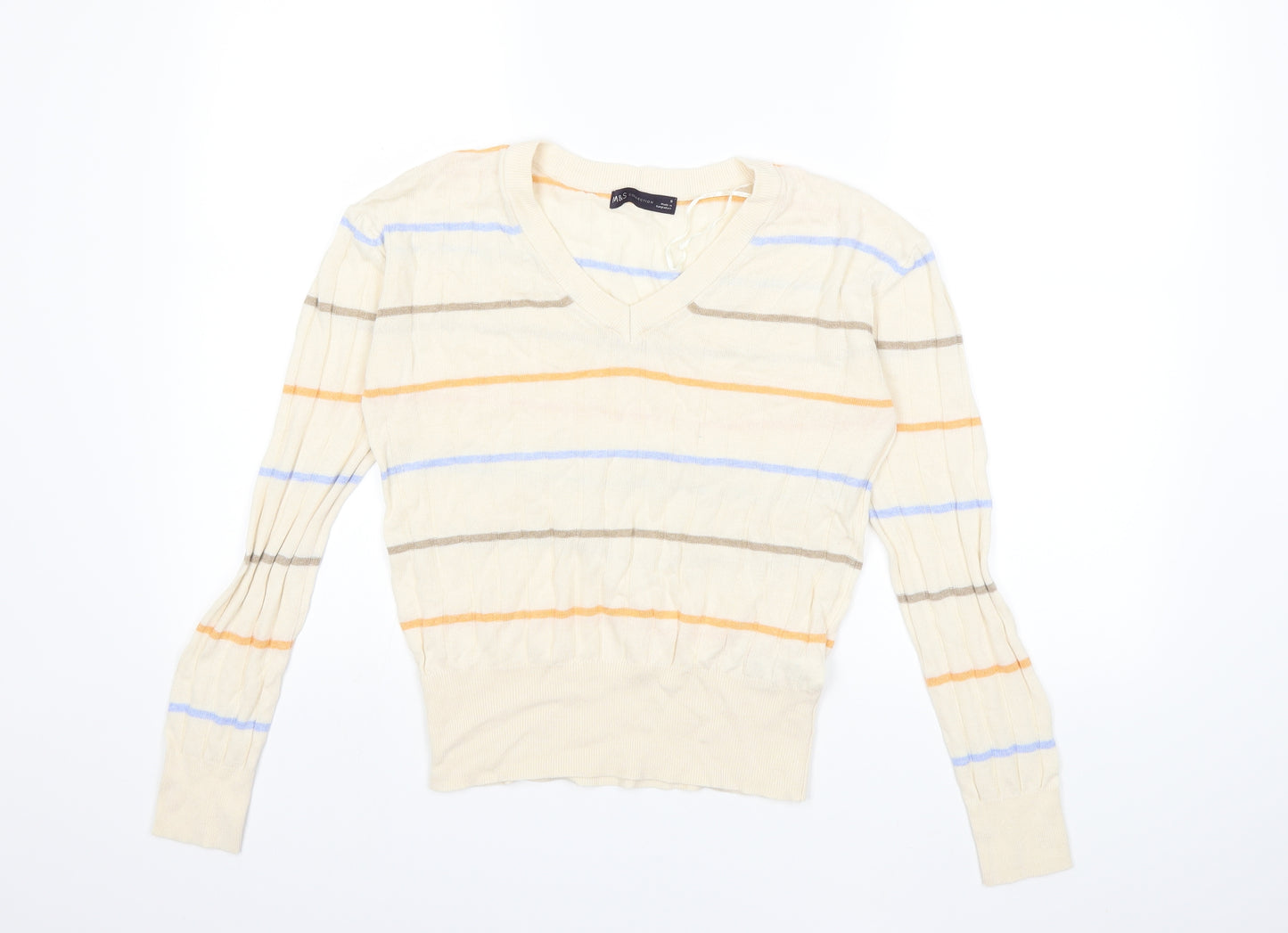 Marks and Spencer Womens Beige Striped Knit Pullover Jumper Size S