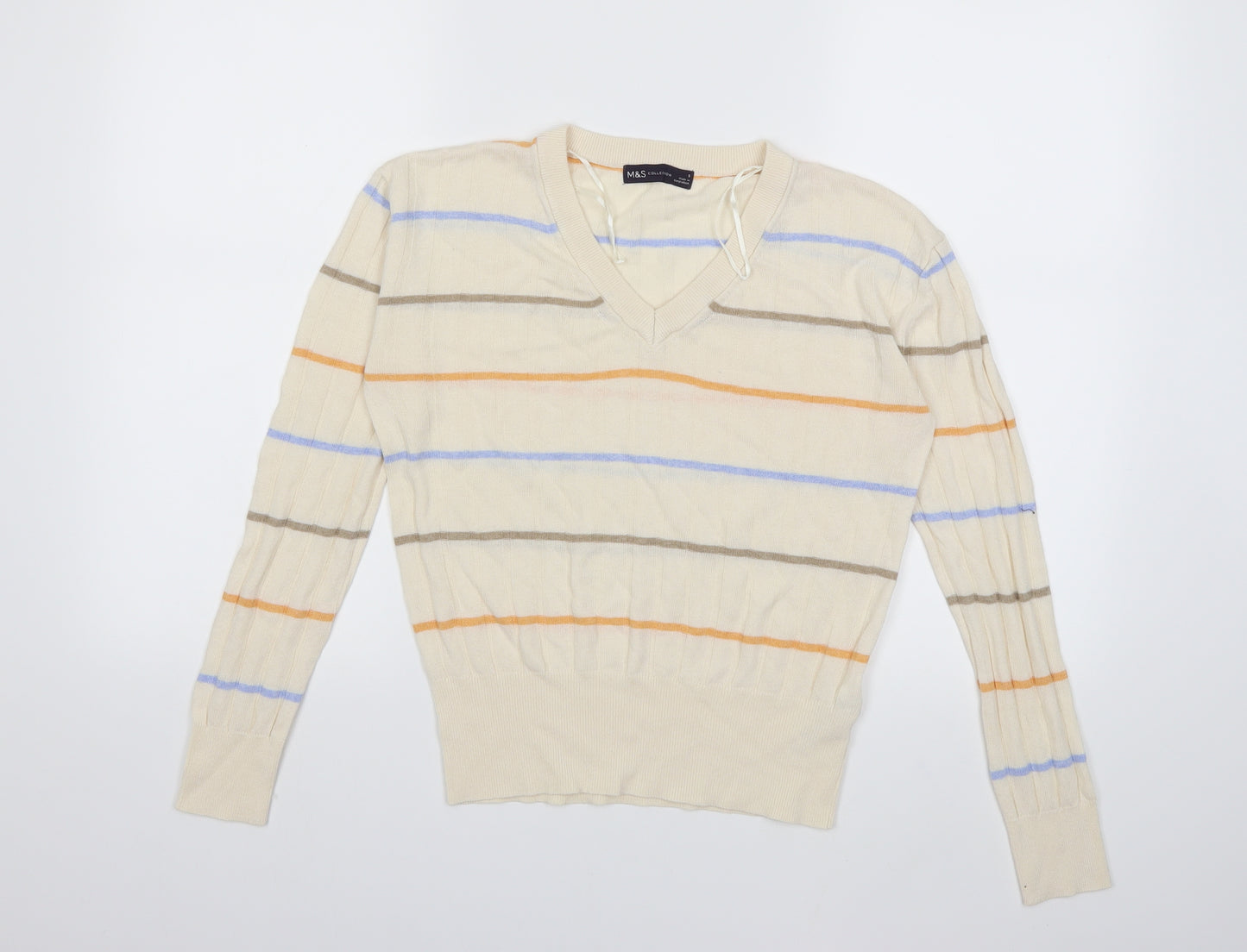 Marks and Spencer Womens White Striped Knit Pullover Jumper Size S