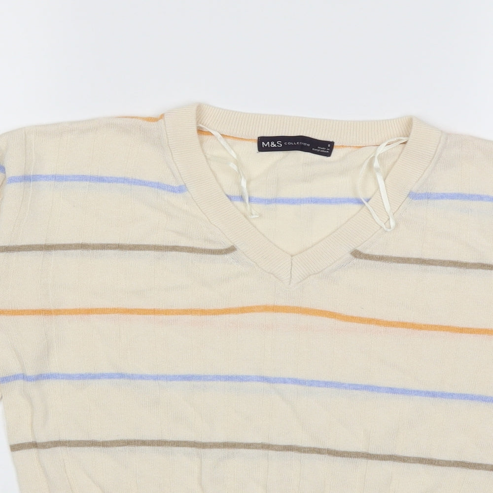 Marks and Spencer Womens White Striped Knit Pullover Jumper Size S