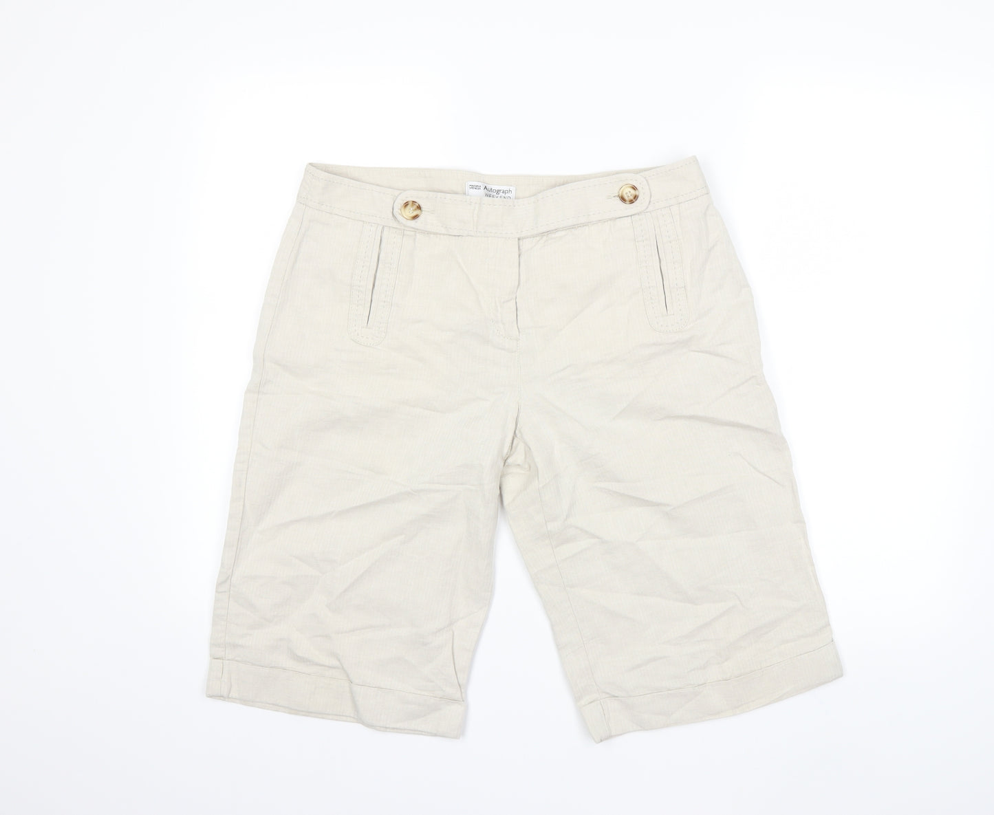 Marks and Spencer Womens Beige   Chino Shorts Size 14
