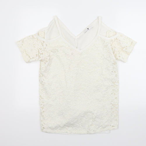 Very Womens White Floral  Basic T-Shirt Size 12
