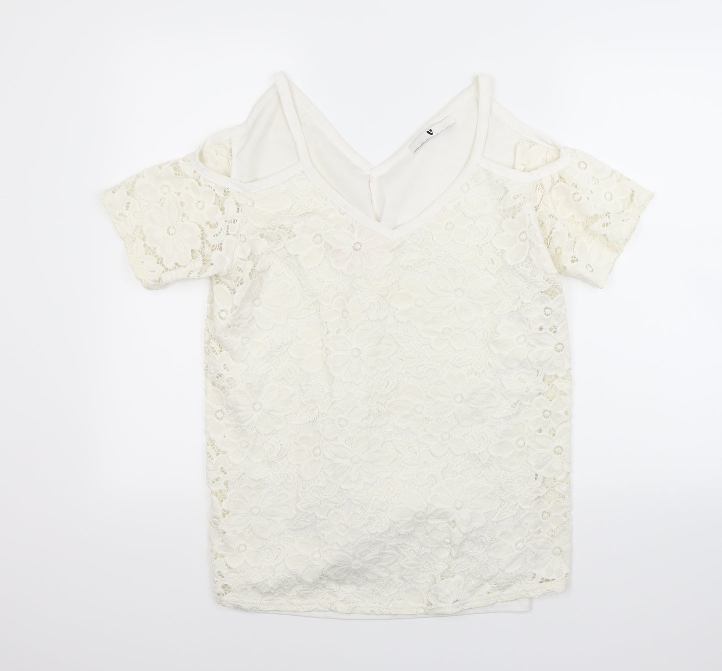 Very Womens White Floral  Basic T-Shirt Size 12