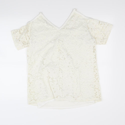 Very Womens White Floral  Basic T-Shirt Size 12