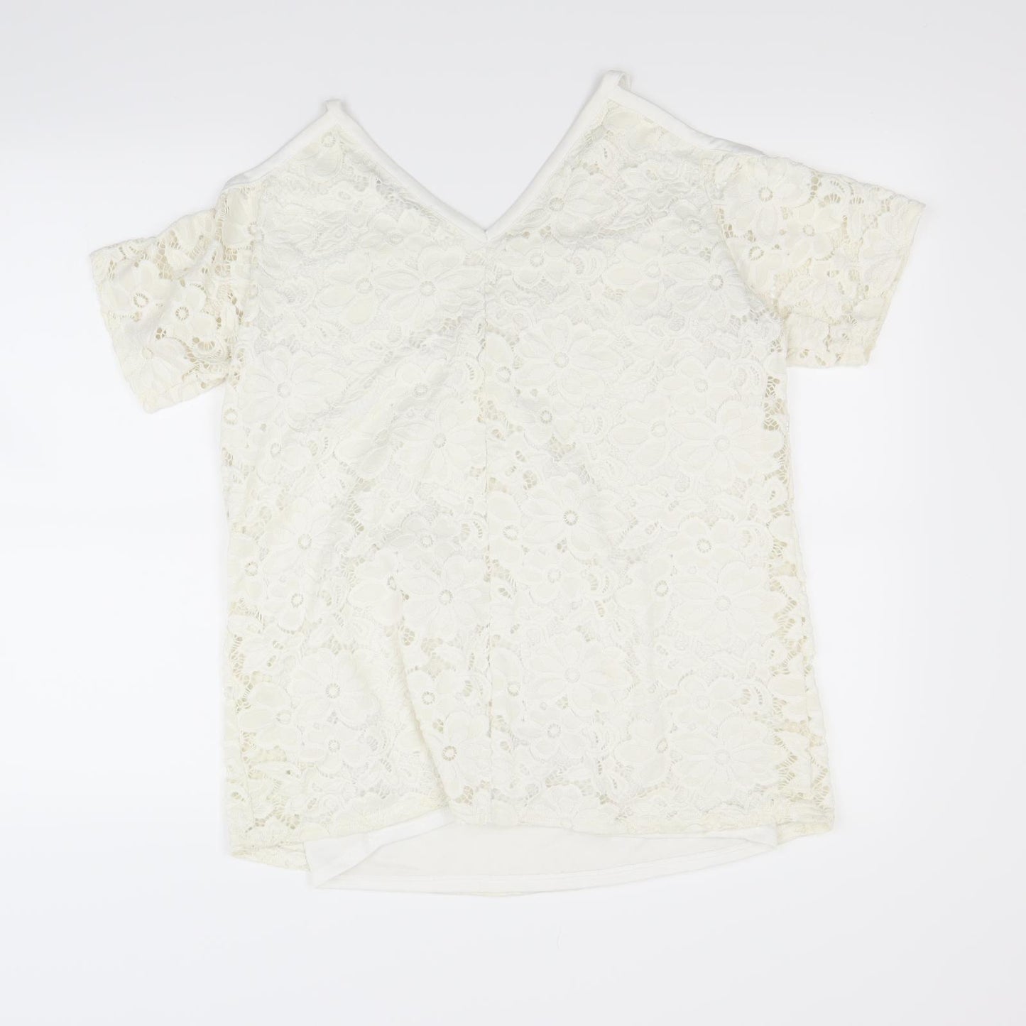 Very Womens White Floral  Basic T-Shirt Size 12