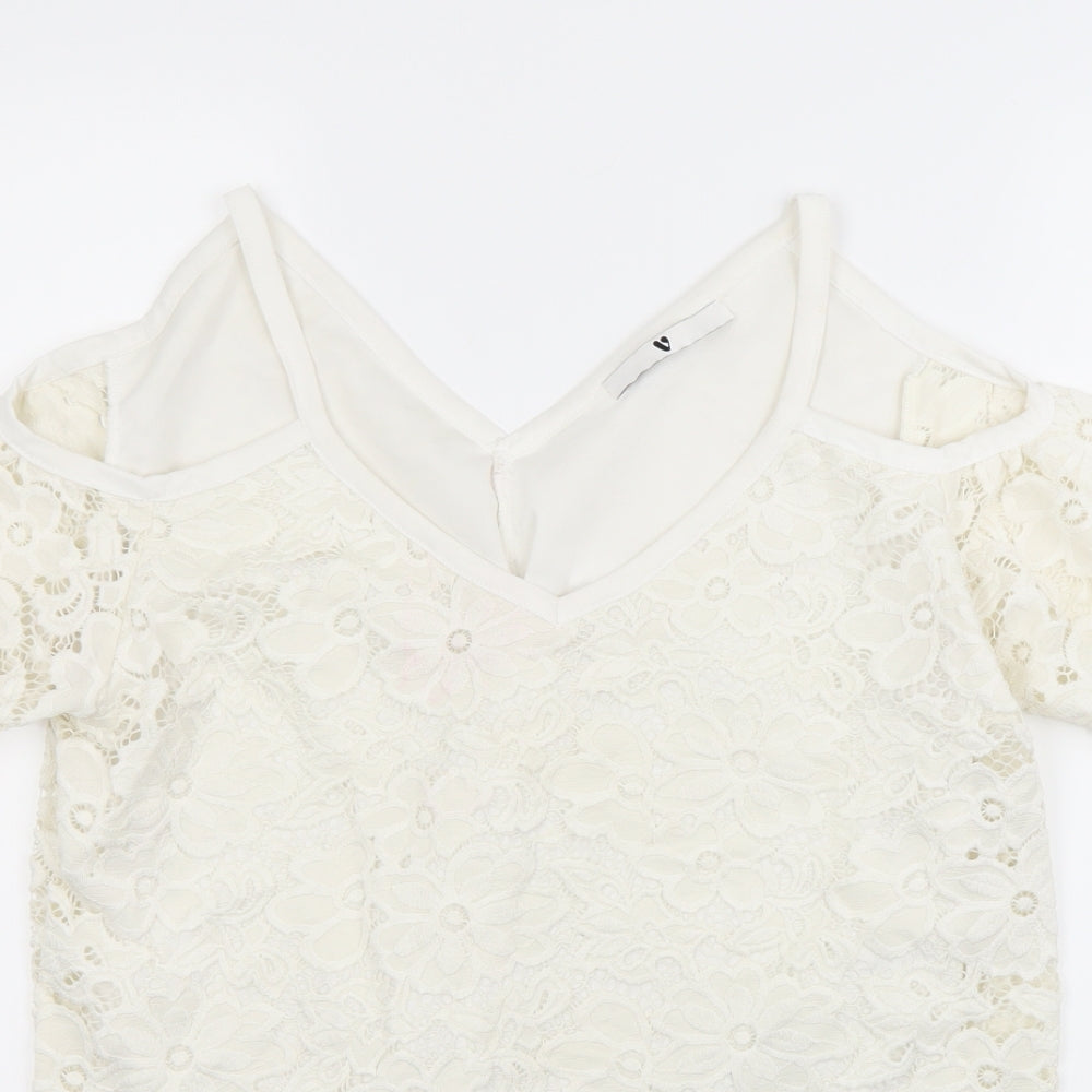 Very Womens White Floral  Basic T-Shirt Size 12