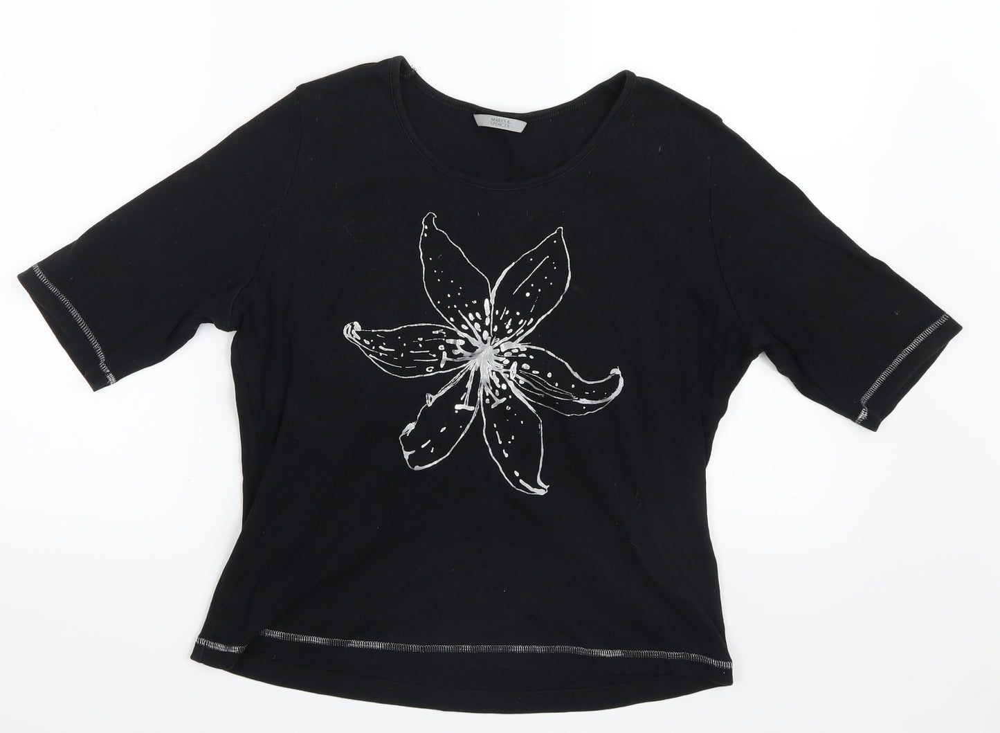 Marks and Spencer Womens Black   Basic T-Shirt Size 14  - Flower print