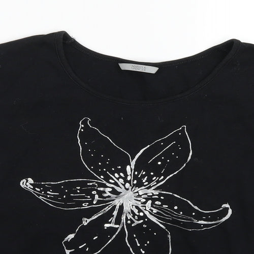 Marks and Spencer Womens Black   Basic T-Shirt Size 14  - Flower print