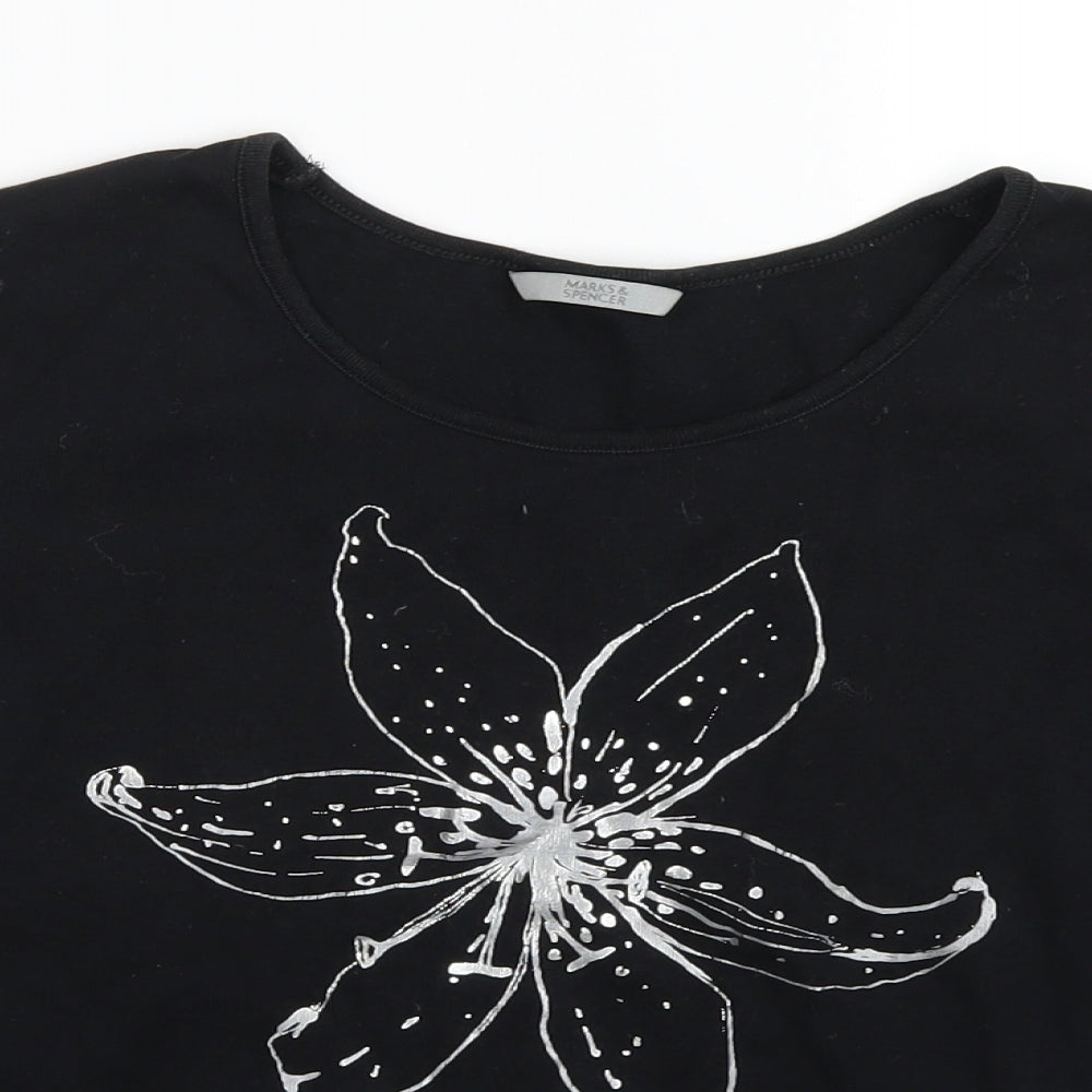 Marks and Spencer Womens Black   Basic T-Shirt Size 14  - Flower print