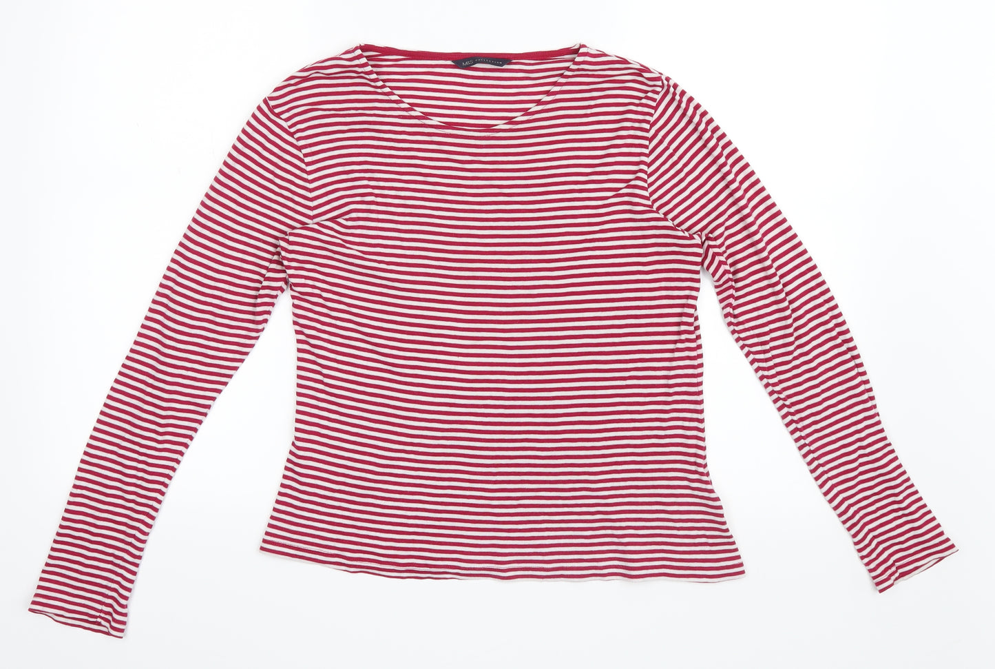 Marks and Spencer Womens Red Striped  Basic T-Shirt Size 12