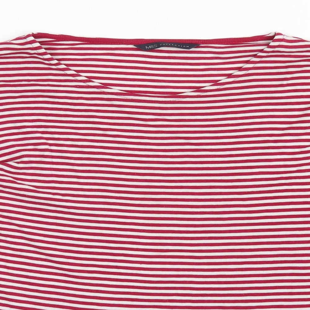 Marks and Spencer Womens Red Striped  Basic T-Shirt Size 12