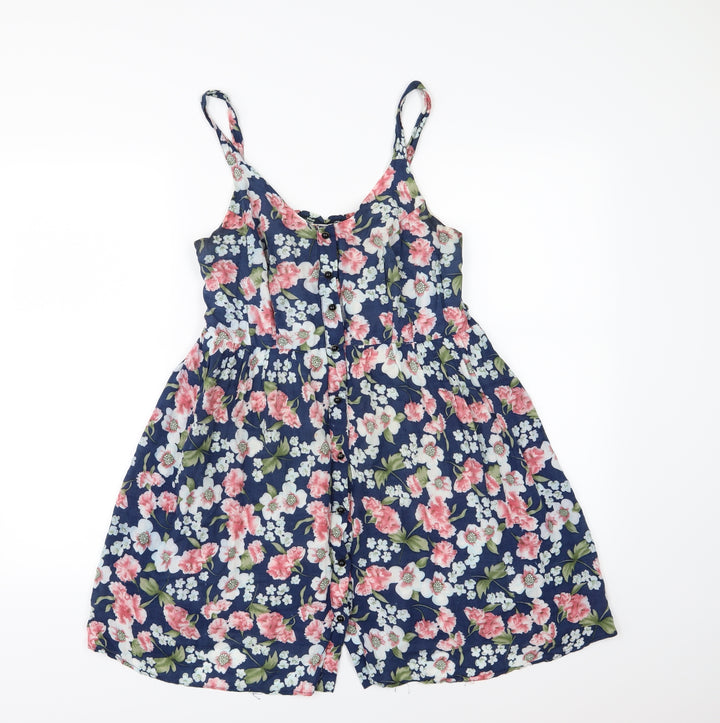 159 ma Womens Blue Floral Woven A-Line Size M