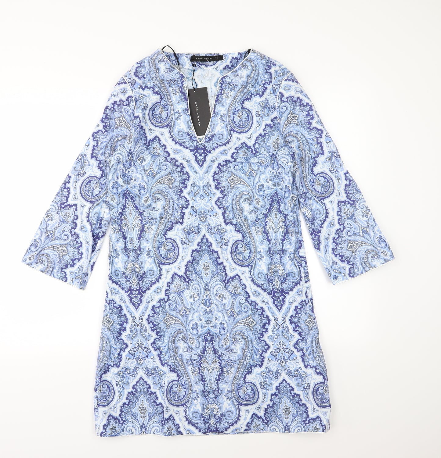 Zara Womens Blue Paisley Woven A-Line  Size S