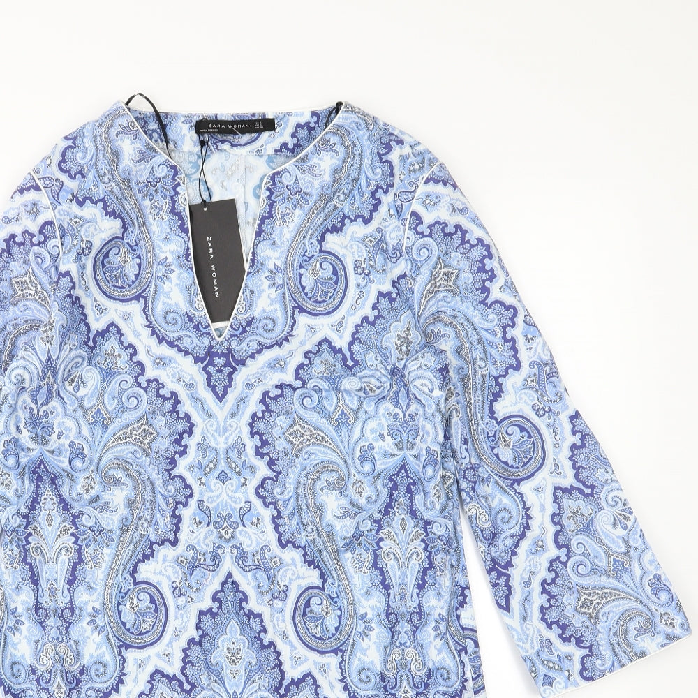 Zara Womens Blue Paisley Woven A-Line  Size S