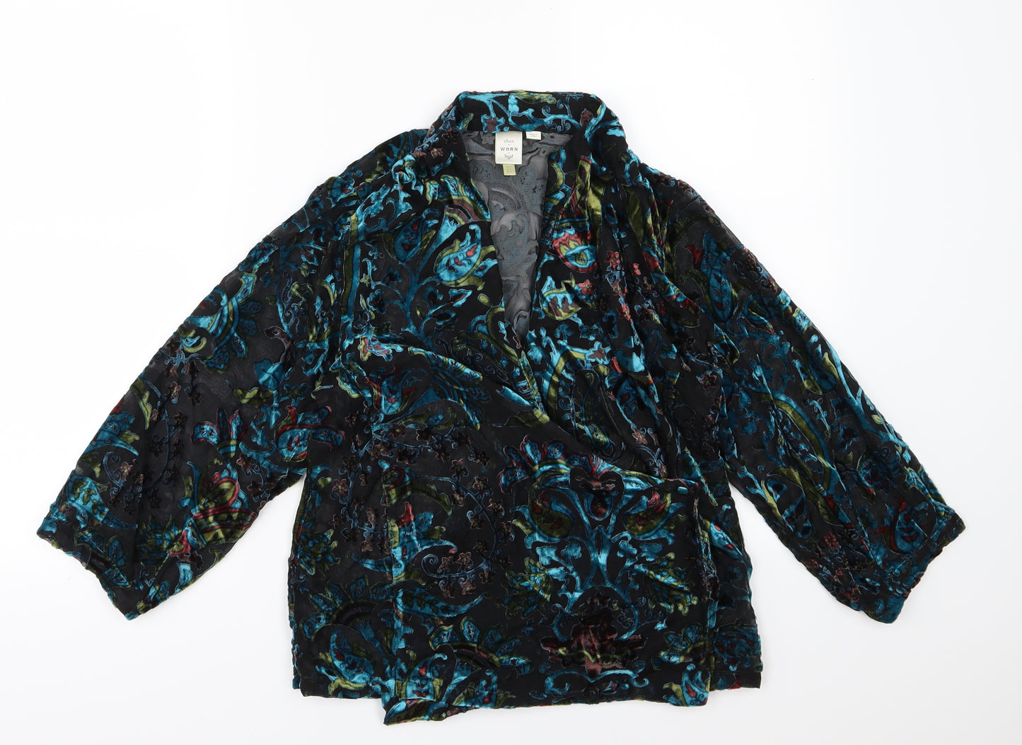 Seen Worn Kept Womens Blue Paisley Velour Wrap Blouse Size 6