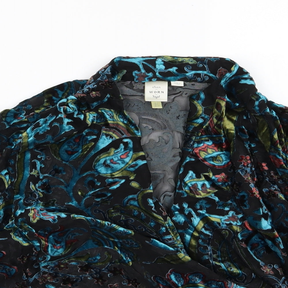 Seen Worn Kept Womens Blue Paisley Velour Wrap Blouse Size 6