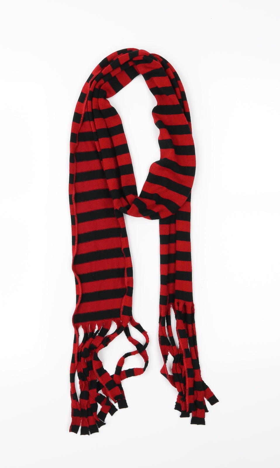 Preworn Womens Red Striped Knit  Scarf