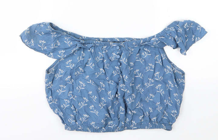 New Look Womens Blue Floral Jersey Basic T-Shirt Size 10