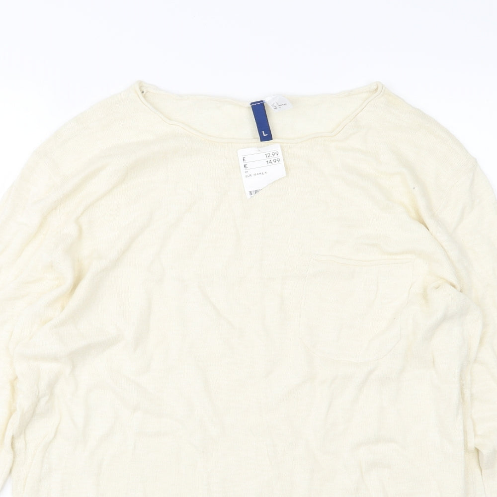 Divided by H&M Mens Ivory  Knit Pullover Jumper Size L