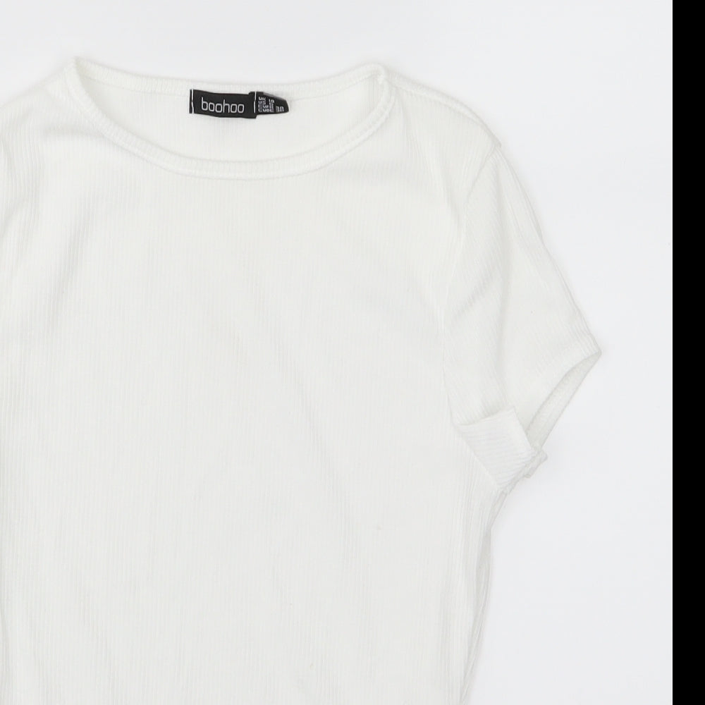 Boohoo Womens White  Jersey Basic T-Shirt Size 10