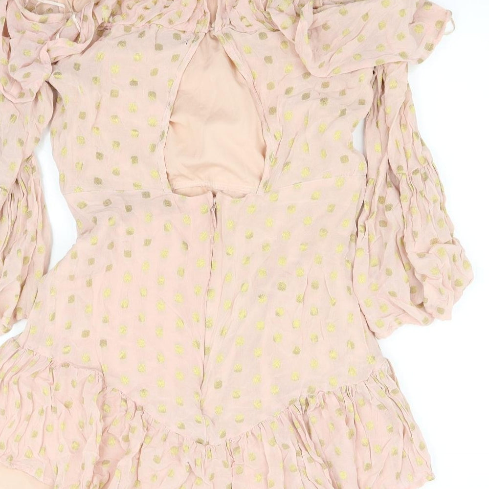 Topshop Womens Pink Polka Dot  Fit & Flare  Size 14