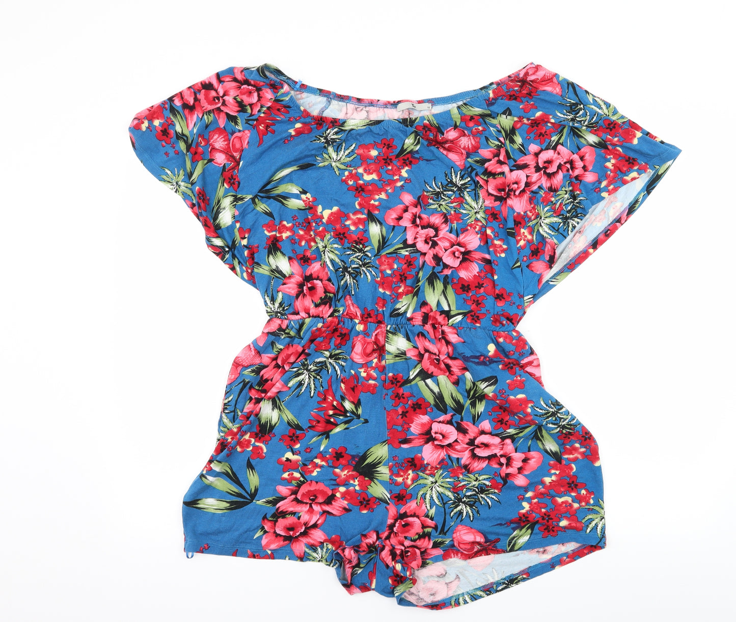 TU Womens Blue Floral Jersey Playsuit One-Piece Size 12