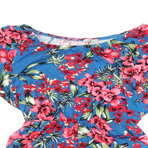 TU Womens Blue Floral Jersey Playsuit One-Piece Size 12