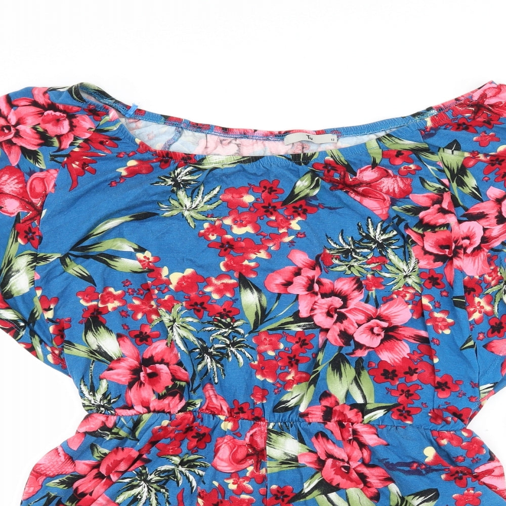TU Womens Blue Floral Jersey Playsuit One-Piece Size 12