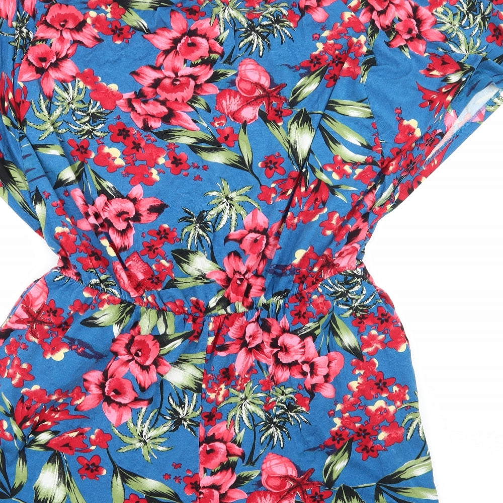 TU Womens Blue Floral Jersey Playsuit One-Piece Size 12