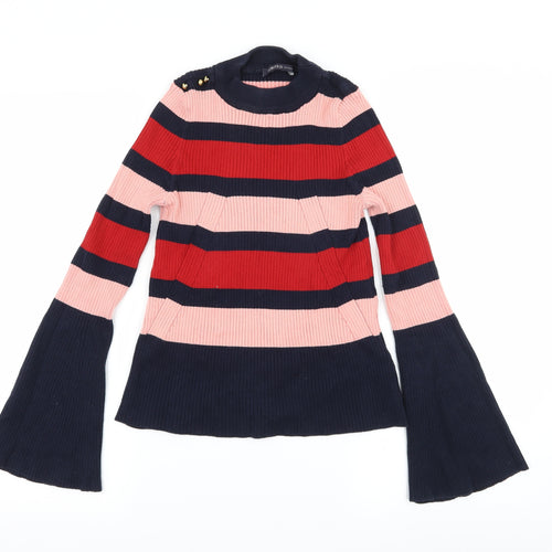 Marks and Spencer Womens Blue Striped Knit Pullover Jumper Size 8  - Flared Sleeves