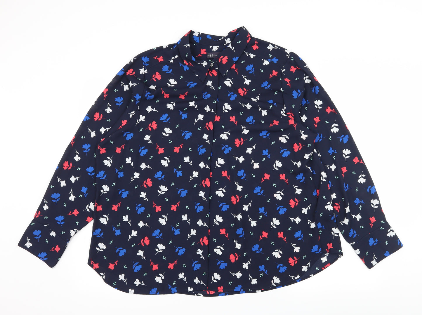 Marks and Spencer Womens Blue Floral  Basic Blouse Size 20