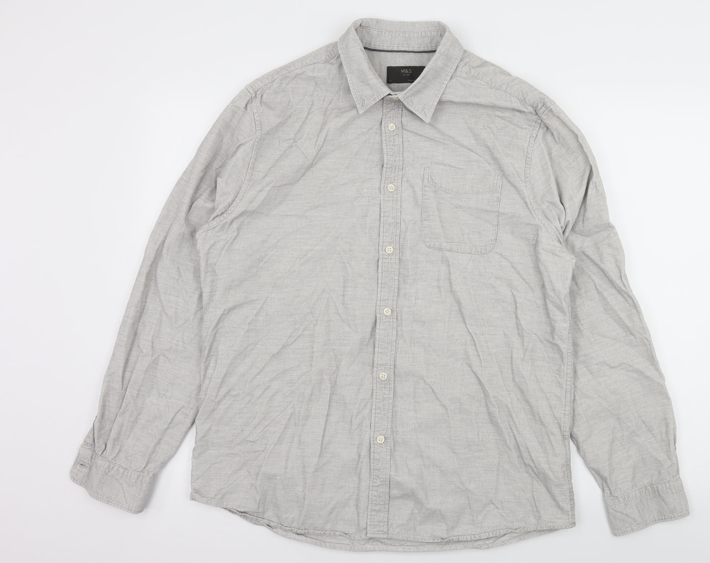 Marks and Spencer Mens Grey  Corduroy  Button-Up Size L