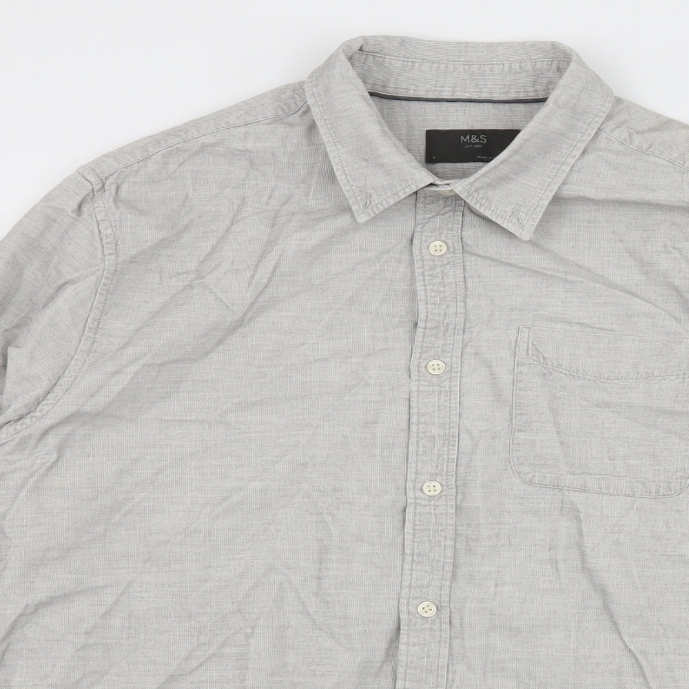 Marks and Spencer Mens Grey  Corduroy  Button-Up Size L