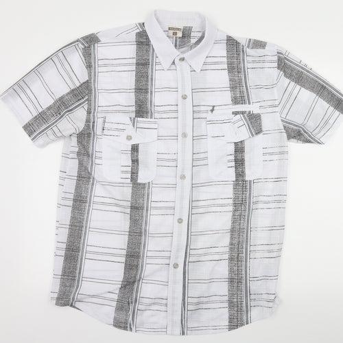 Green-G Mens White Striped   Button-Up Size L