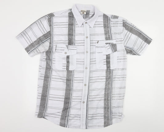 Front view of Green-G men’s white striped button-up, size L