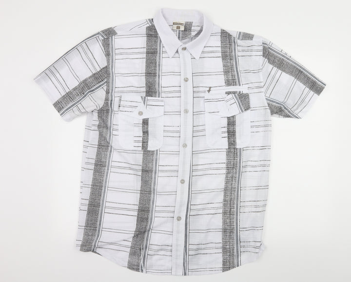 Green-G Mens White Striped   Button-Up Size L