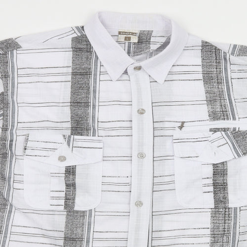 Green-G Mens White Striped   Button-Up Size L