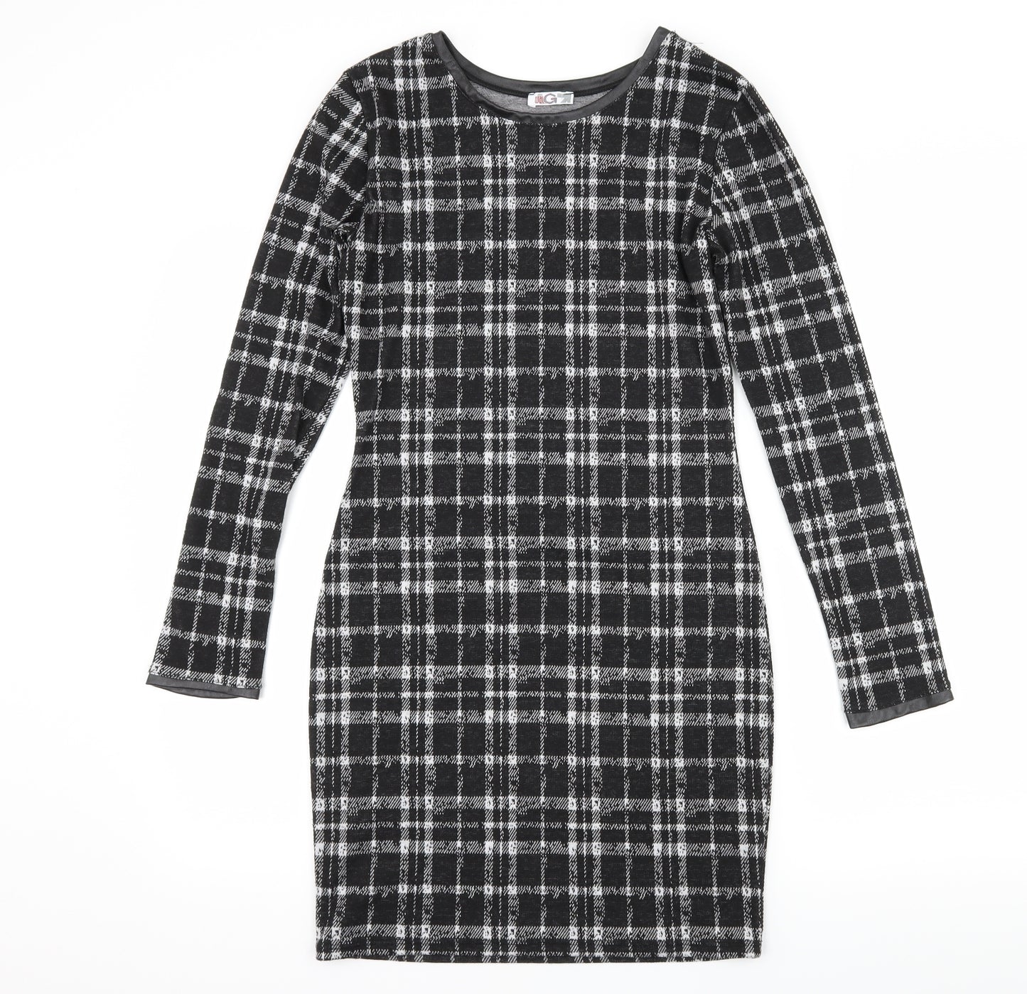 Wall G Womens Black Check Jersey Bodycon  Size S