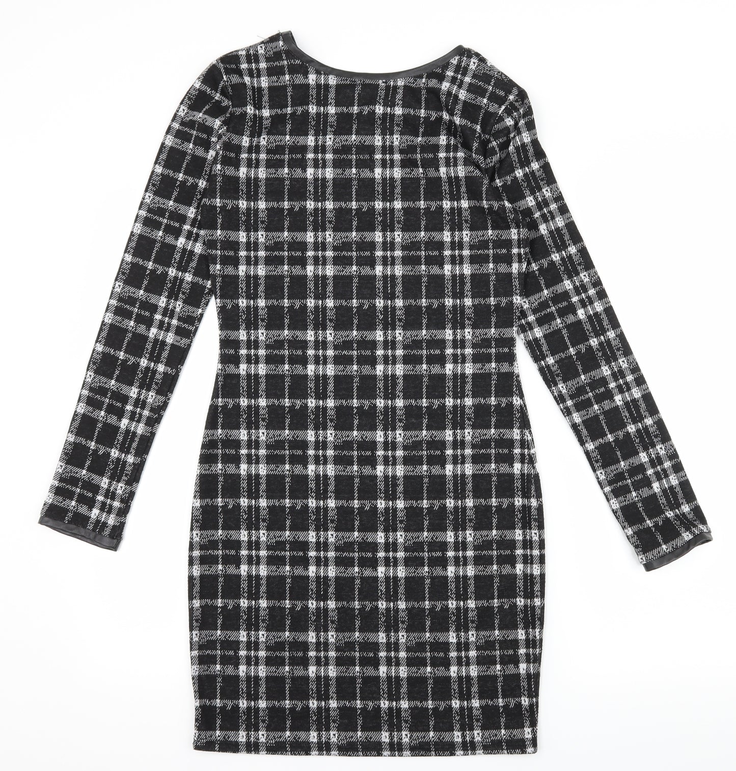 Wall G Womens Black Check Jersey Bodycon  Size S