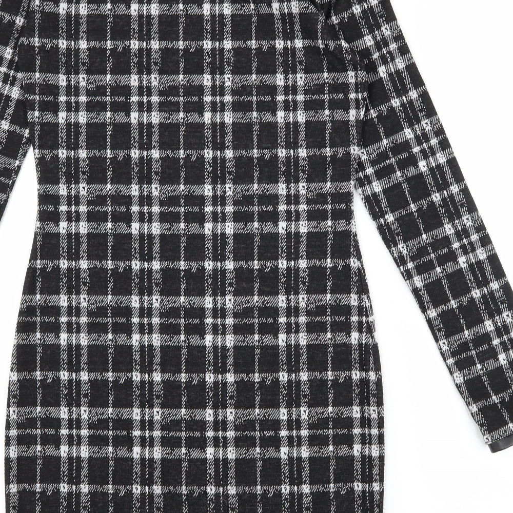 Wall G Womens Black Check Jersey Bodycon  Size S