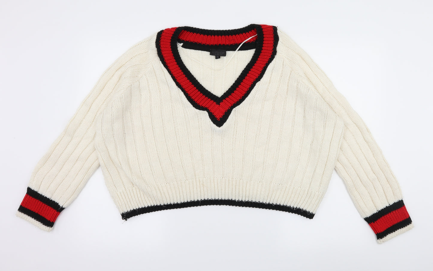 Topshop Womens White Striped Knit Pullover Jumper Size 12