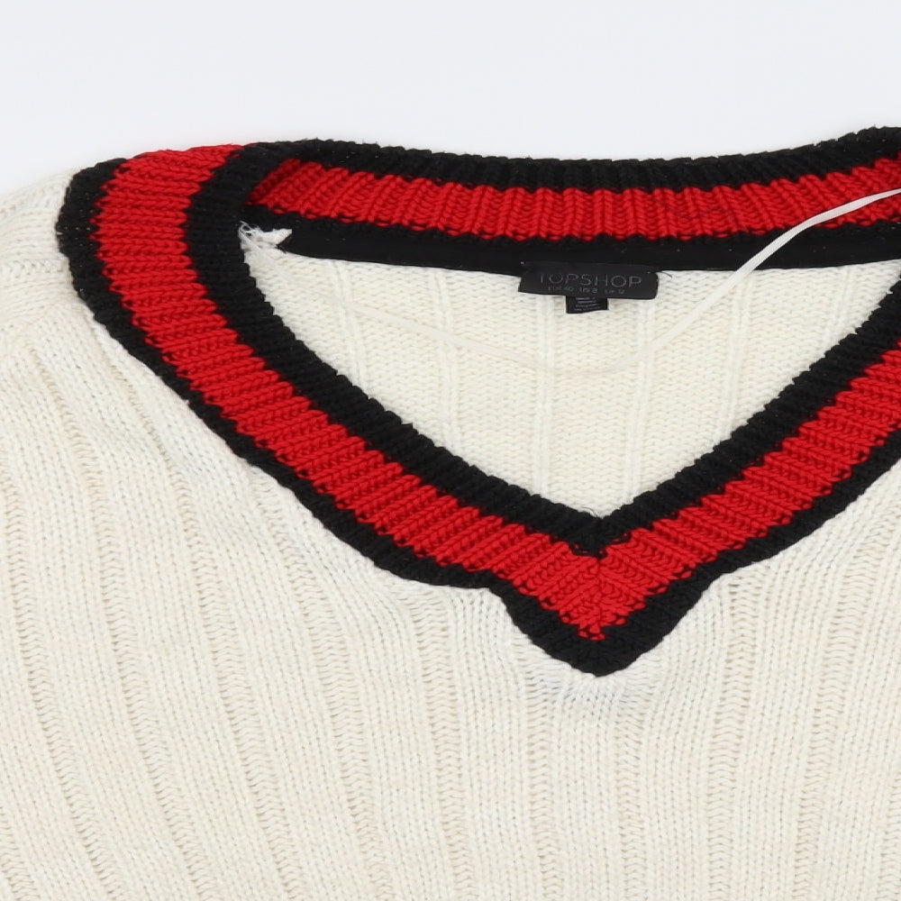 Topshop Womens White Striped Knit Pullover Jumper Size 12