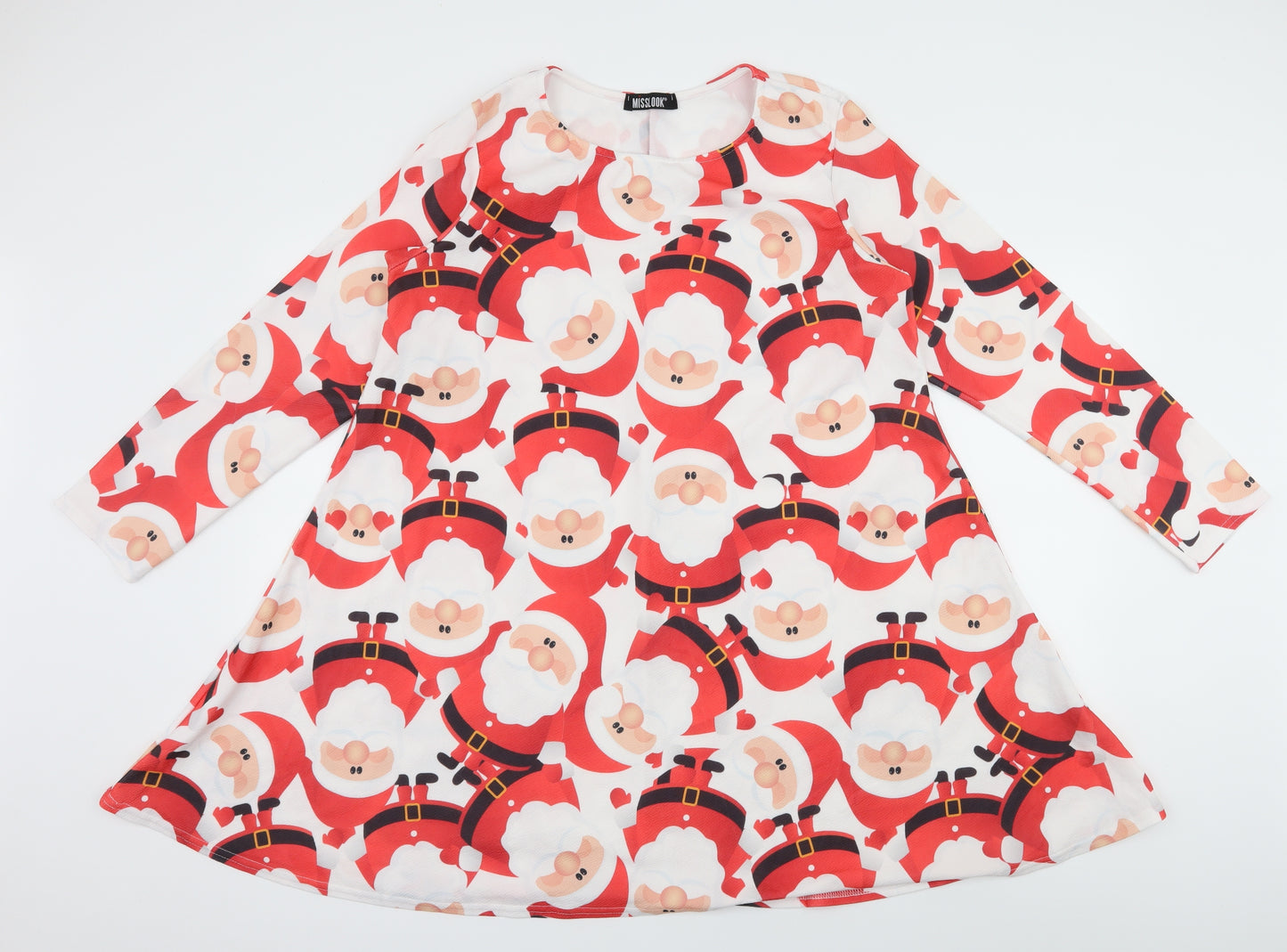 Miss Look Womens Red Geometric Jersey Skater Dress  Size L  - Santa Claus