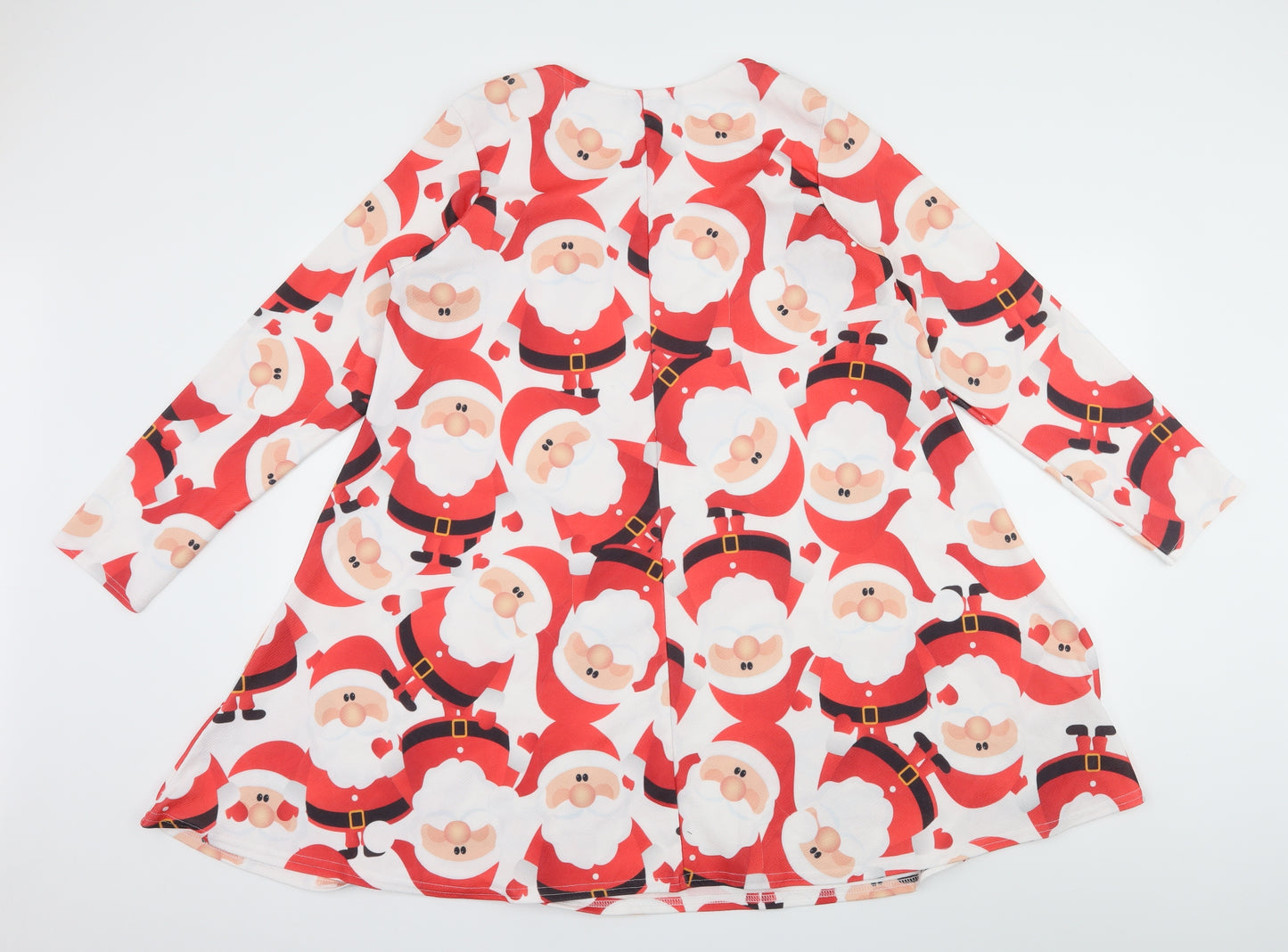 Miss Look Womens Red Geometric Jersey Skater Dress  Size L  - Santa Claus