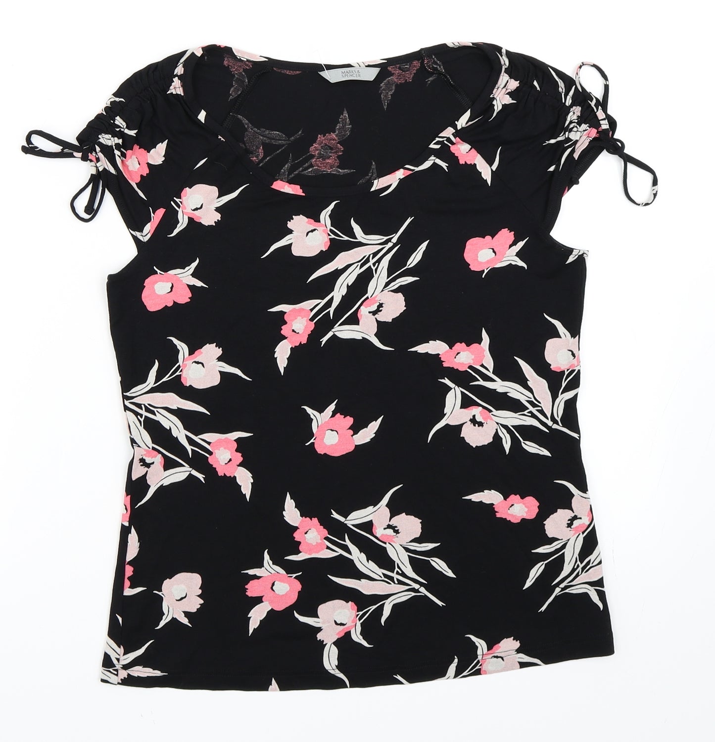 Marks and Spencer Womens Black Floral  Basic T-Shirt Size 12