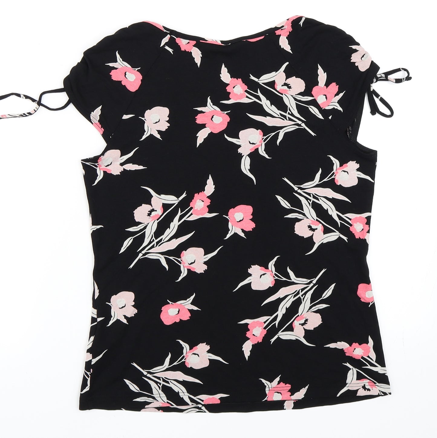 Marks and Spencer Womens Black Floral  Basic T-Shirt Size 12