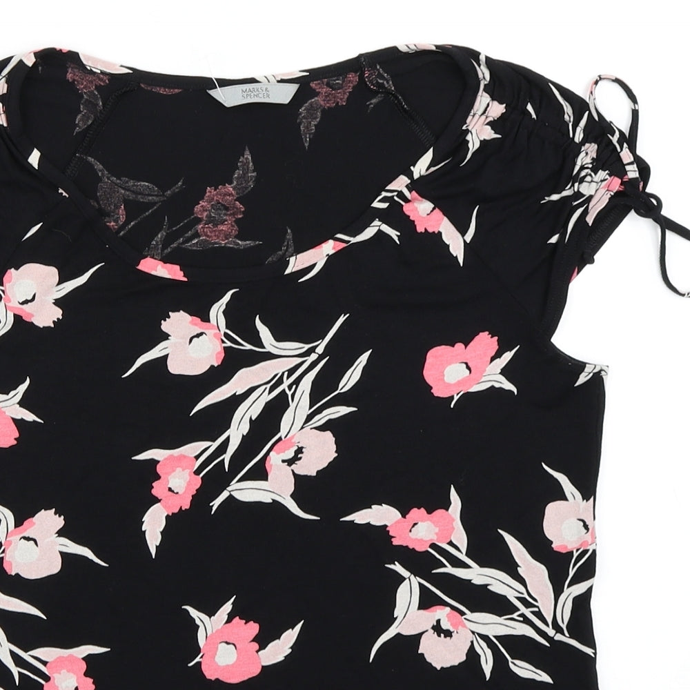 Marks and Spencer Womens Black Floral  Basic T-Shirt Size 12