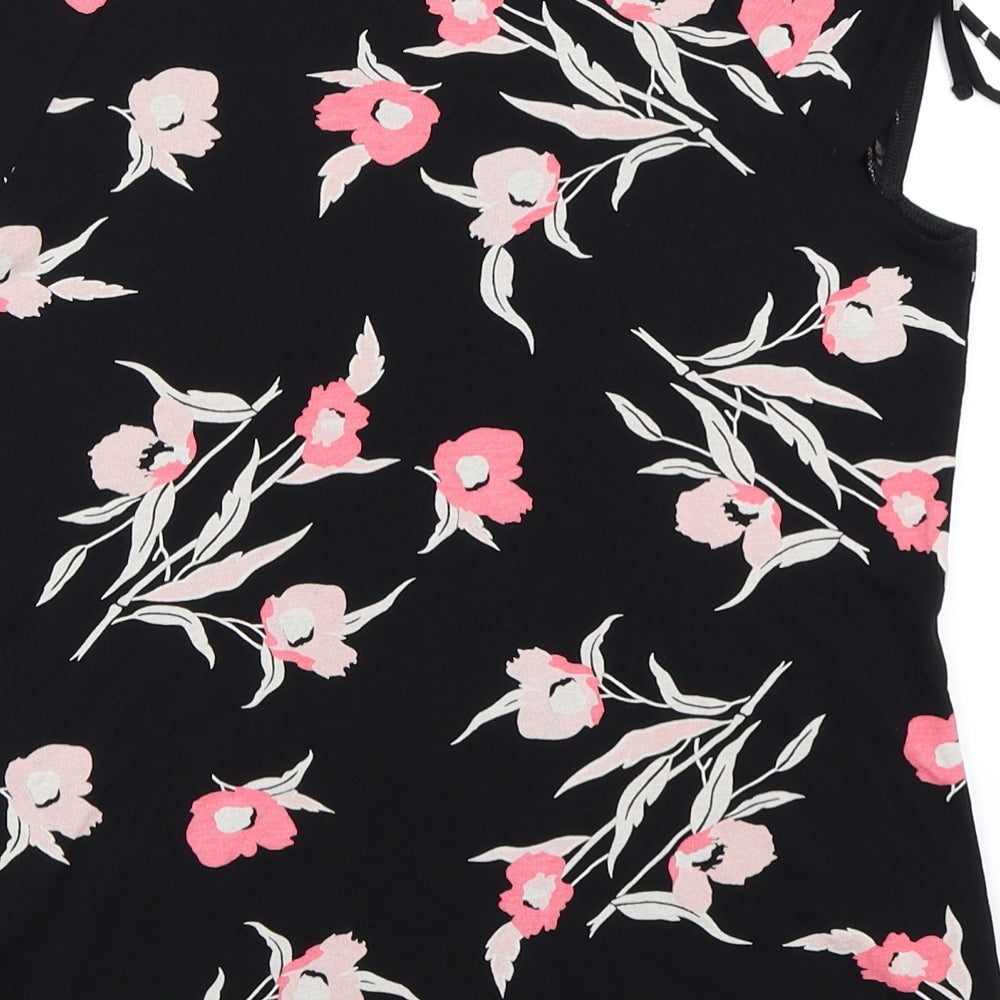 Marks and Spencer Womens Black Floral  Basic T-Shirt Size 12