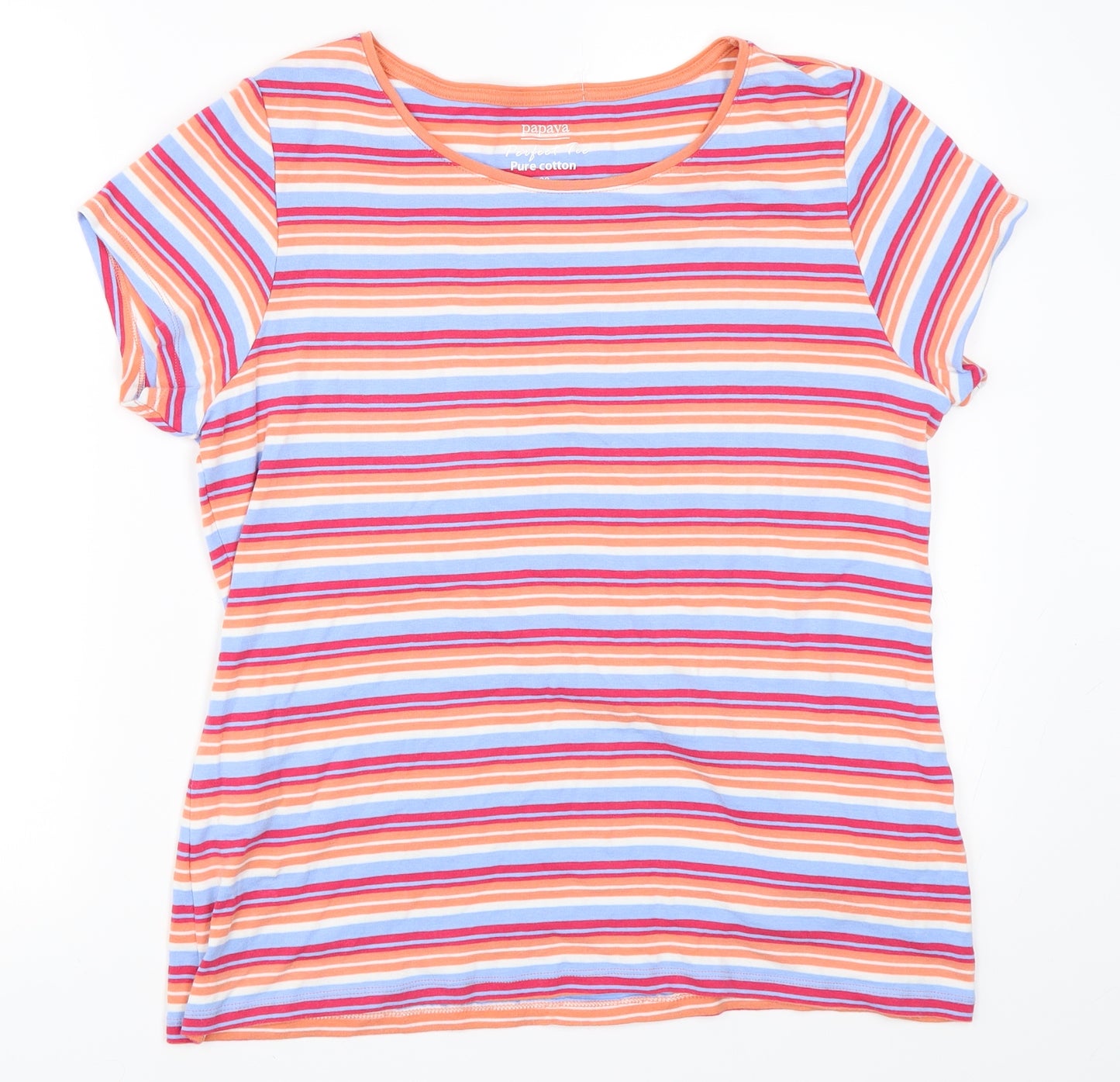 Papaya Womens Orange Striped  Basic T-Shirt Size 20