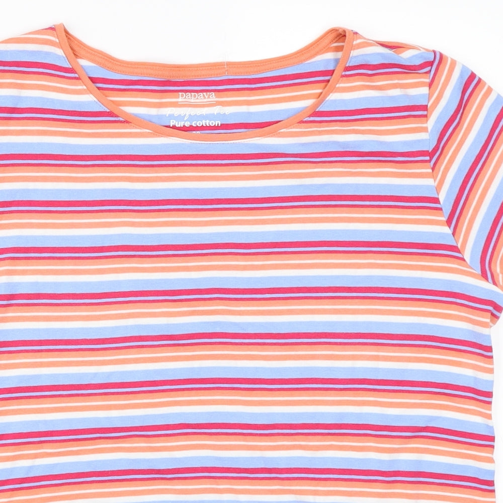 Papaya Womens Orange Striped  Basic T-Shirt Size 20